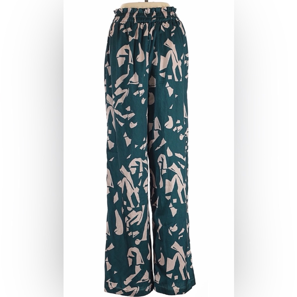 Diarrablu Teal and Cream Abstract Wide Leg Pants